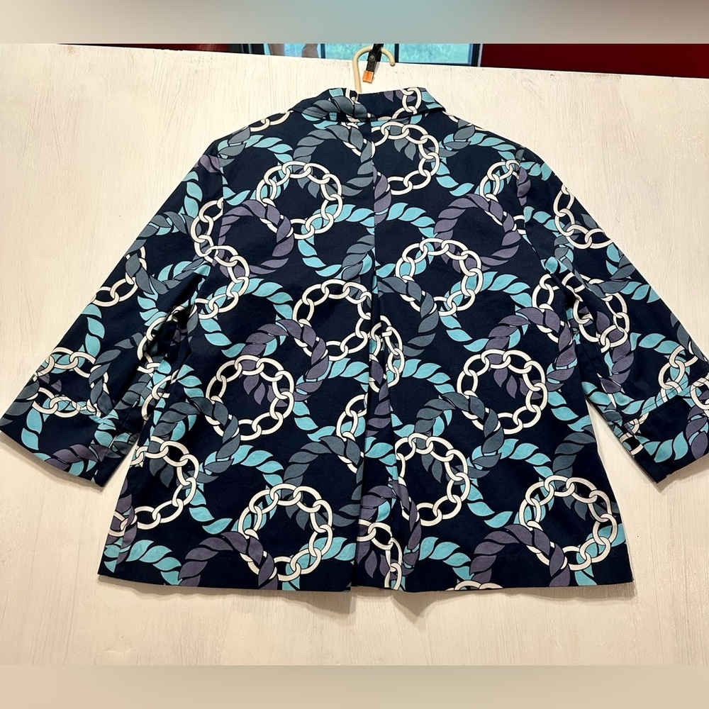 Alfred Dunner Jacket Women’s Size 10 Navy Blue Chain Print Cotton Blend Retro - Picture 8 of 8
